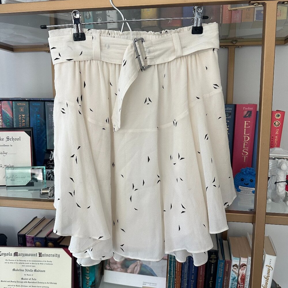 ALC Cream Belted 100% Silk Mini Skirt with Pockets Size 2